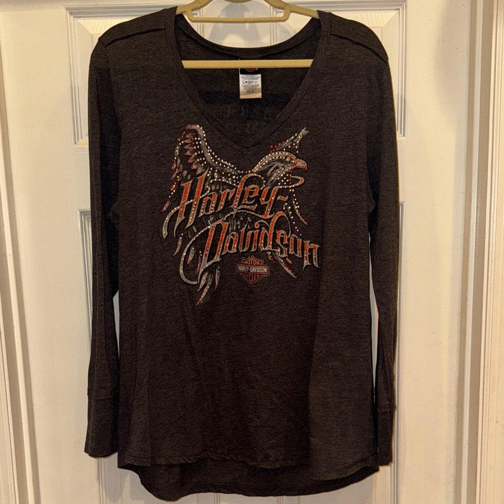 Harley-Davidson Black and Orange V-Neck Shirt